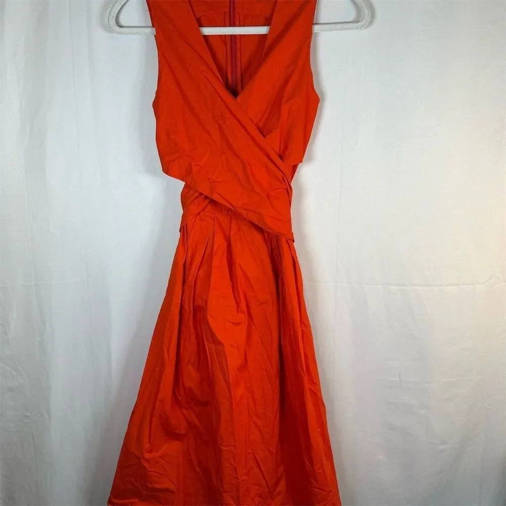 J. by J.Crew Dress Womens Size 00 Orange Sleeveless Wrap Midi Tie Waist
